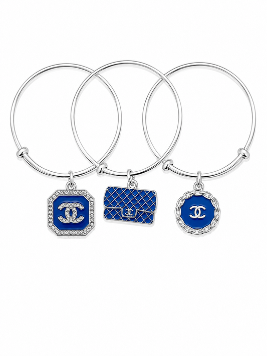 Silver Bangles with Blue Charms