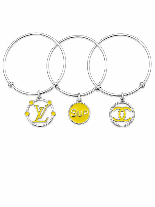 Silver Bangles with Yellow Charms