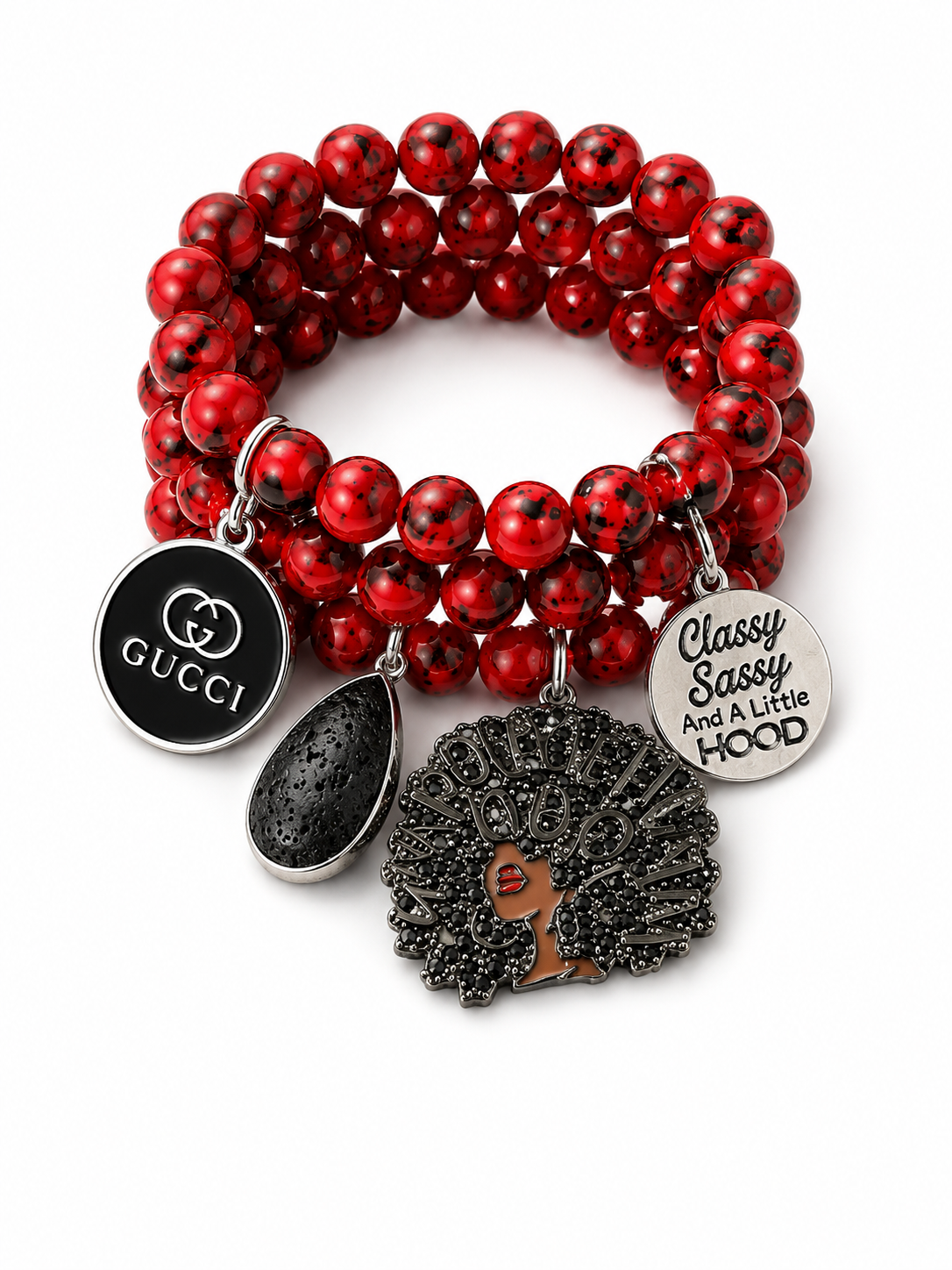 Bold Charm Stack With Red Beads