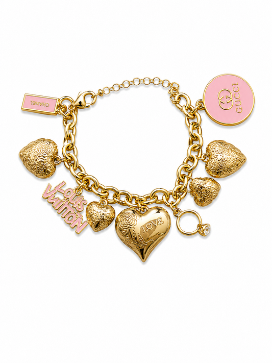 Gold Charm Bracelet with Designer Inspired Charms