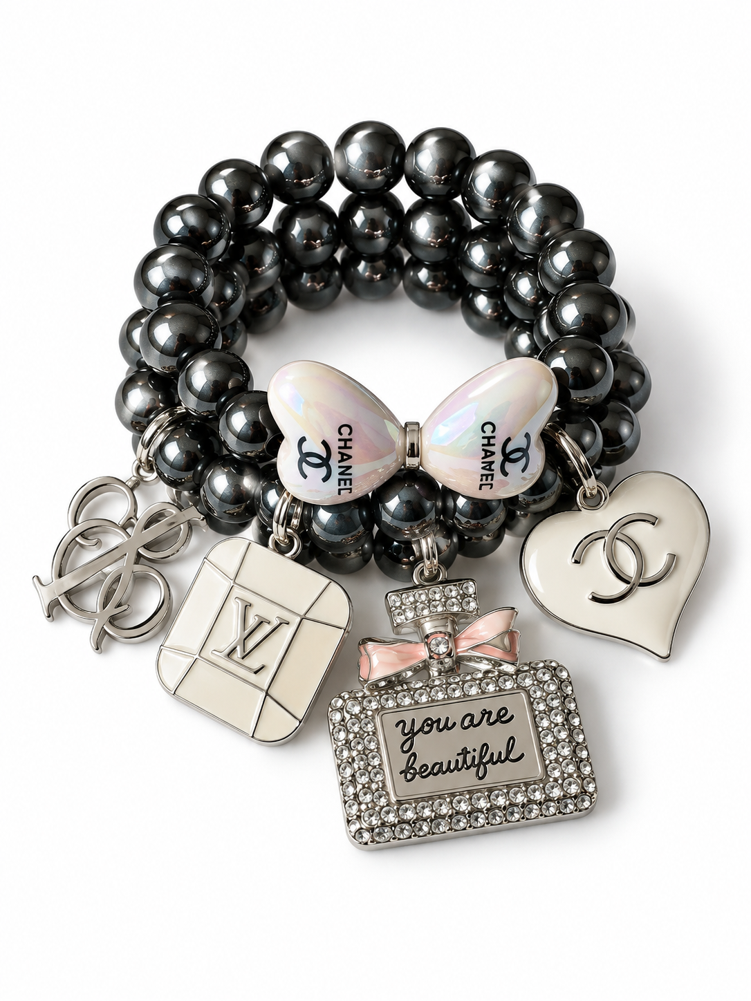 Black Beaded Bracelet with Charms #35