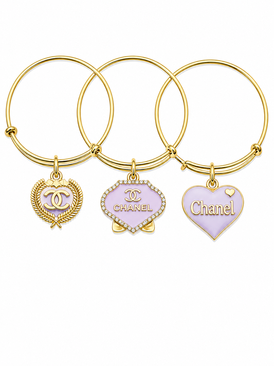 Gold Bangles with Lavender Charms