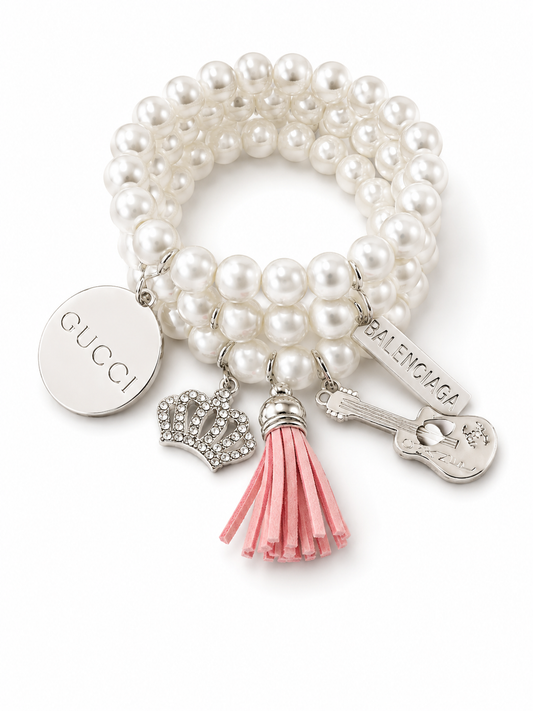 Coiled Pearl Bracelet With Charms