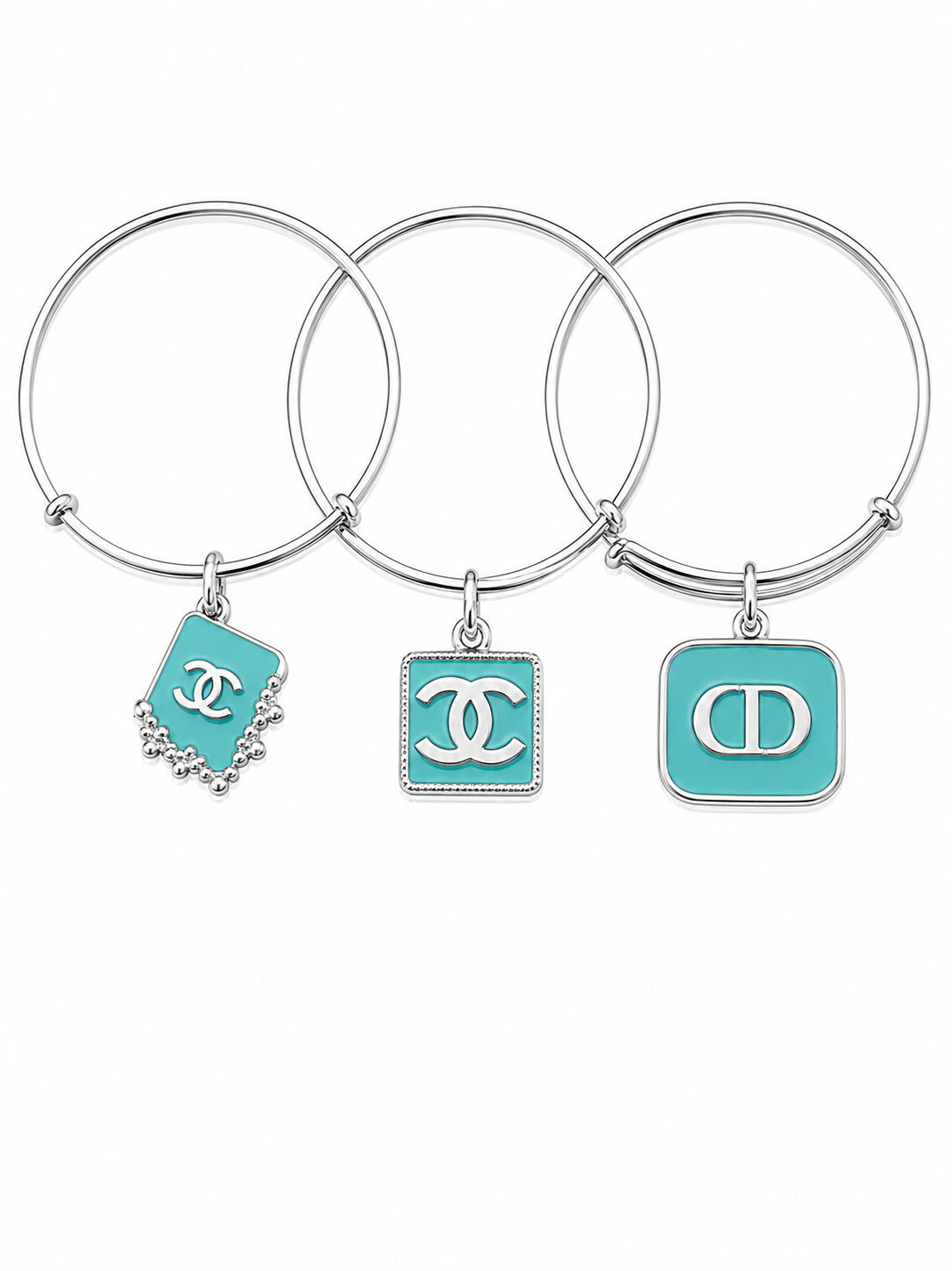 Silver Bangles with Aqua Charms