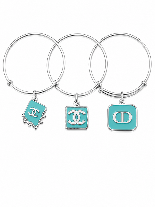 Silver Bangles with Aqua Charms