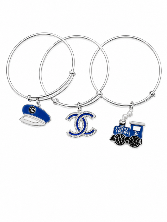 Silver Bangles with Blue Charms