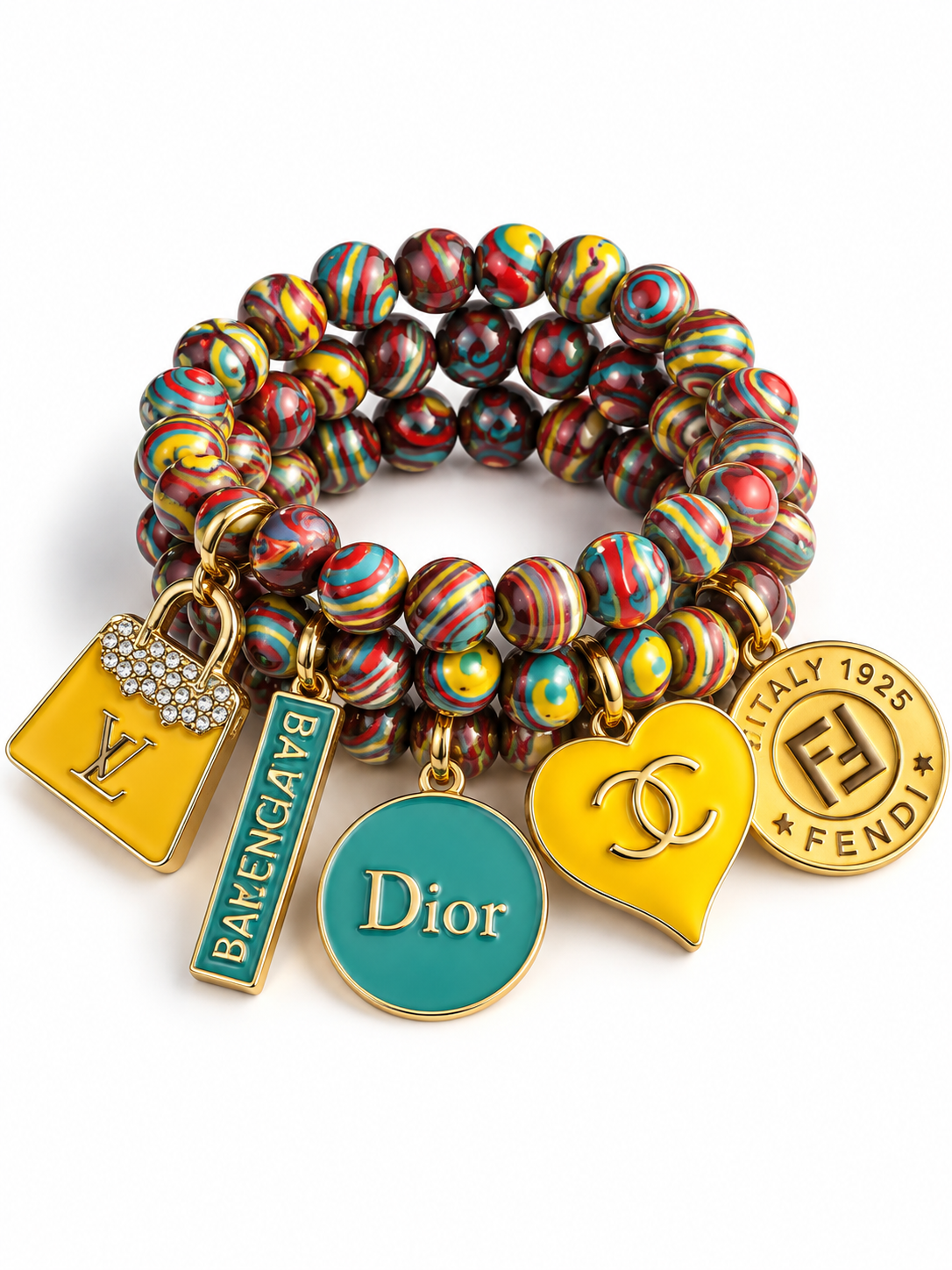 Multi Colored Beaded Bracelet with Charms #001