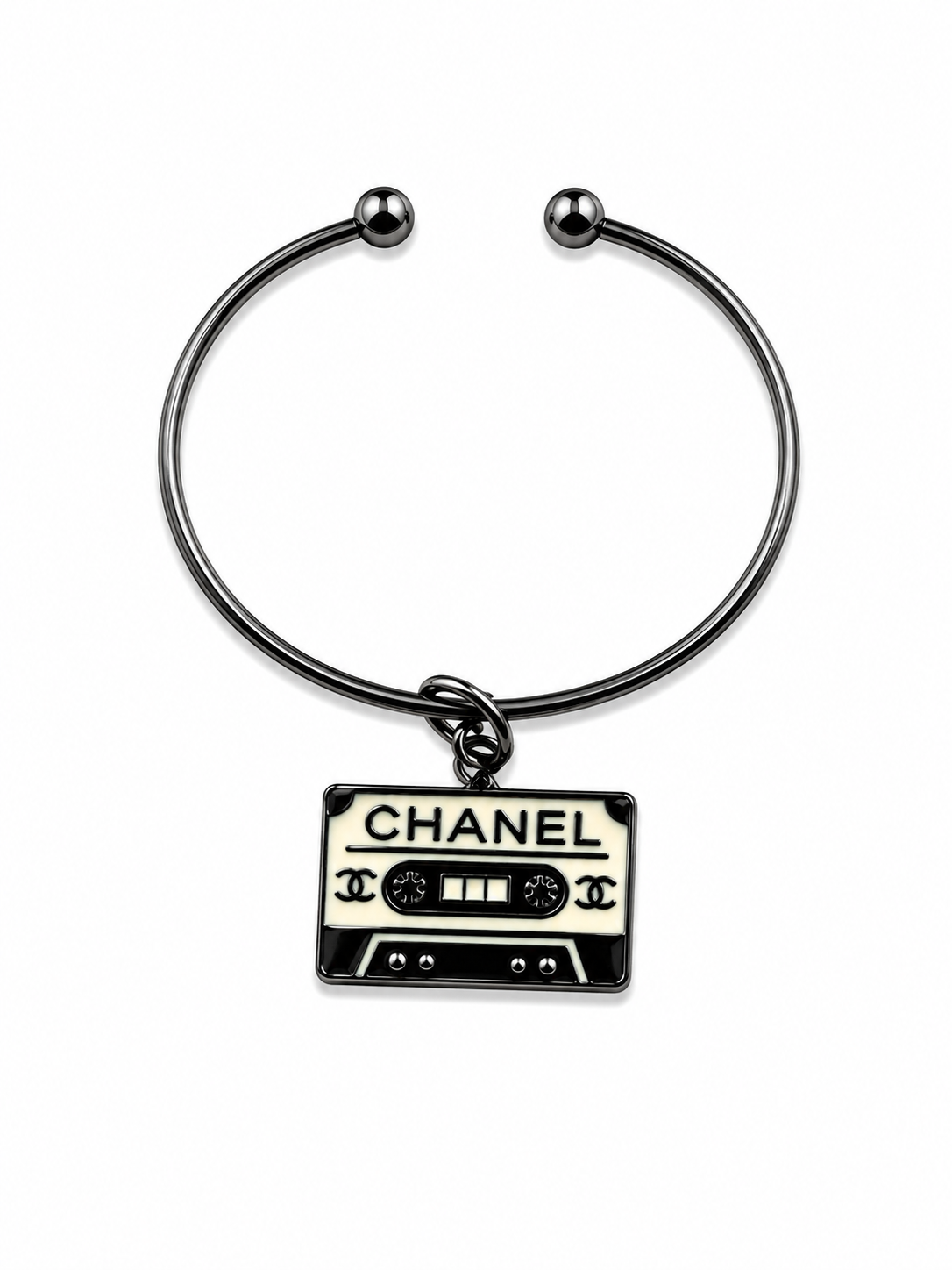 Gun Metal Bangle with Designer Inspired Charm
