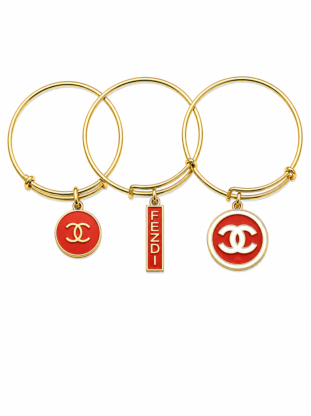 Gold Bangles with Red Charms