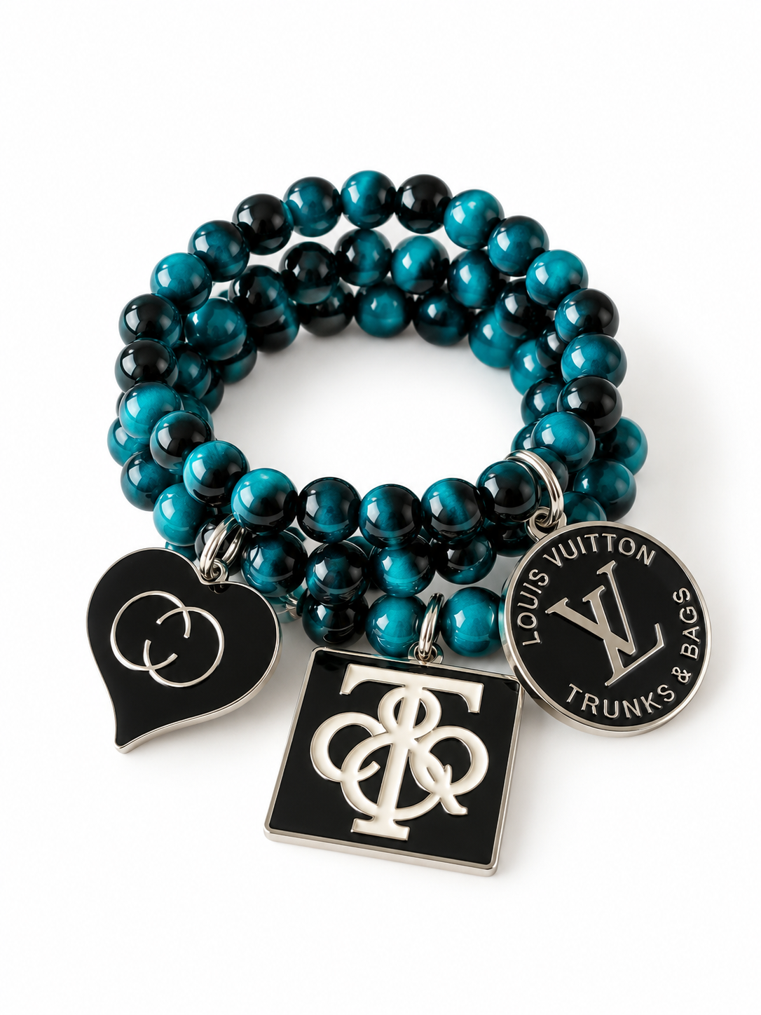 Blue and Black Beaded Bracelet with Charms #47