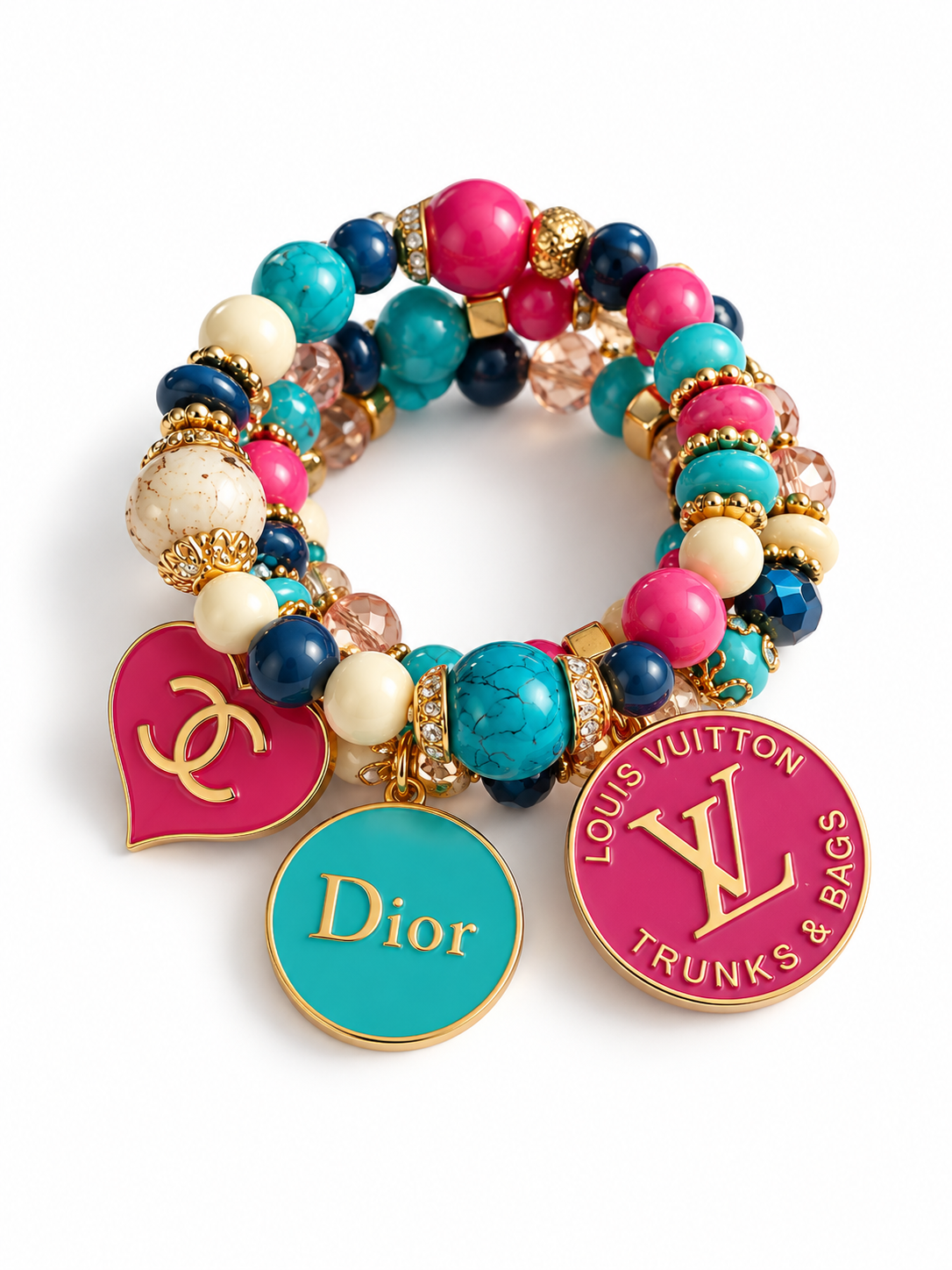 Multi-Colored Beaded Bracelet with Charms #015