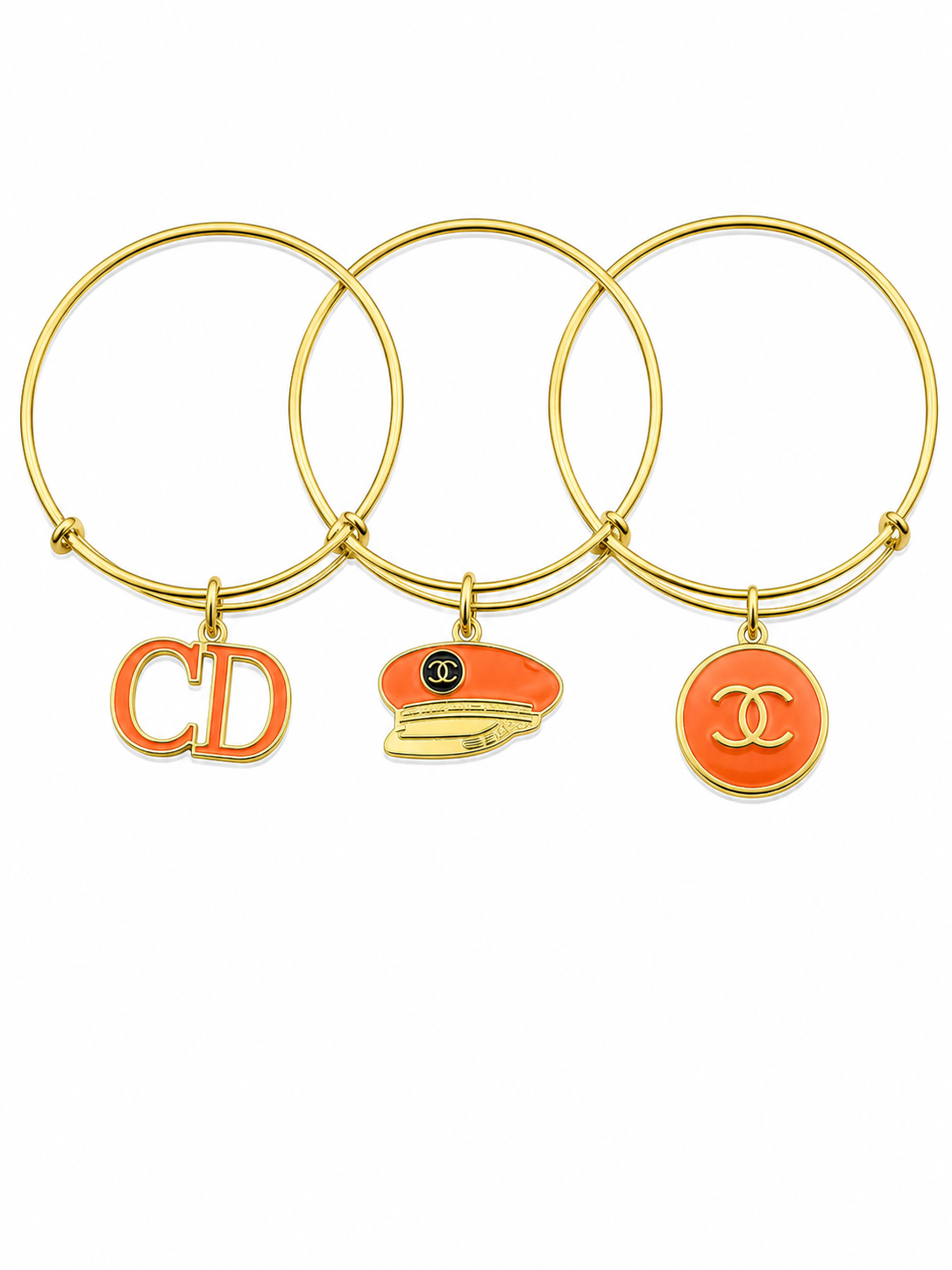 Gold Bangles with Orange Charms