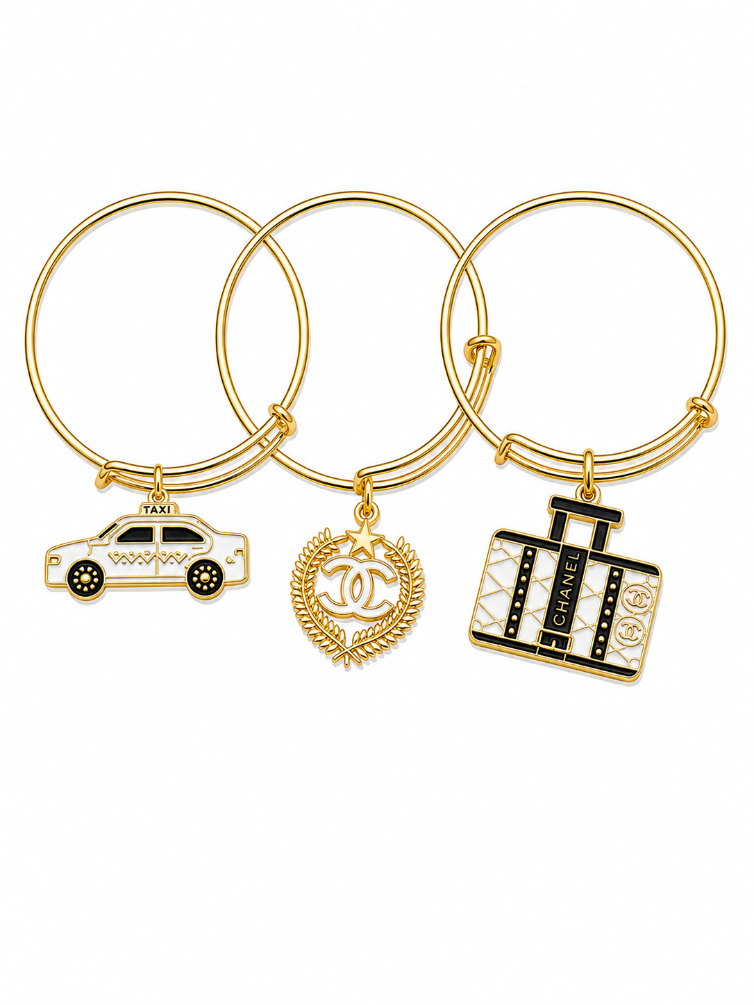Gold Bangles with White Charms