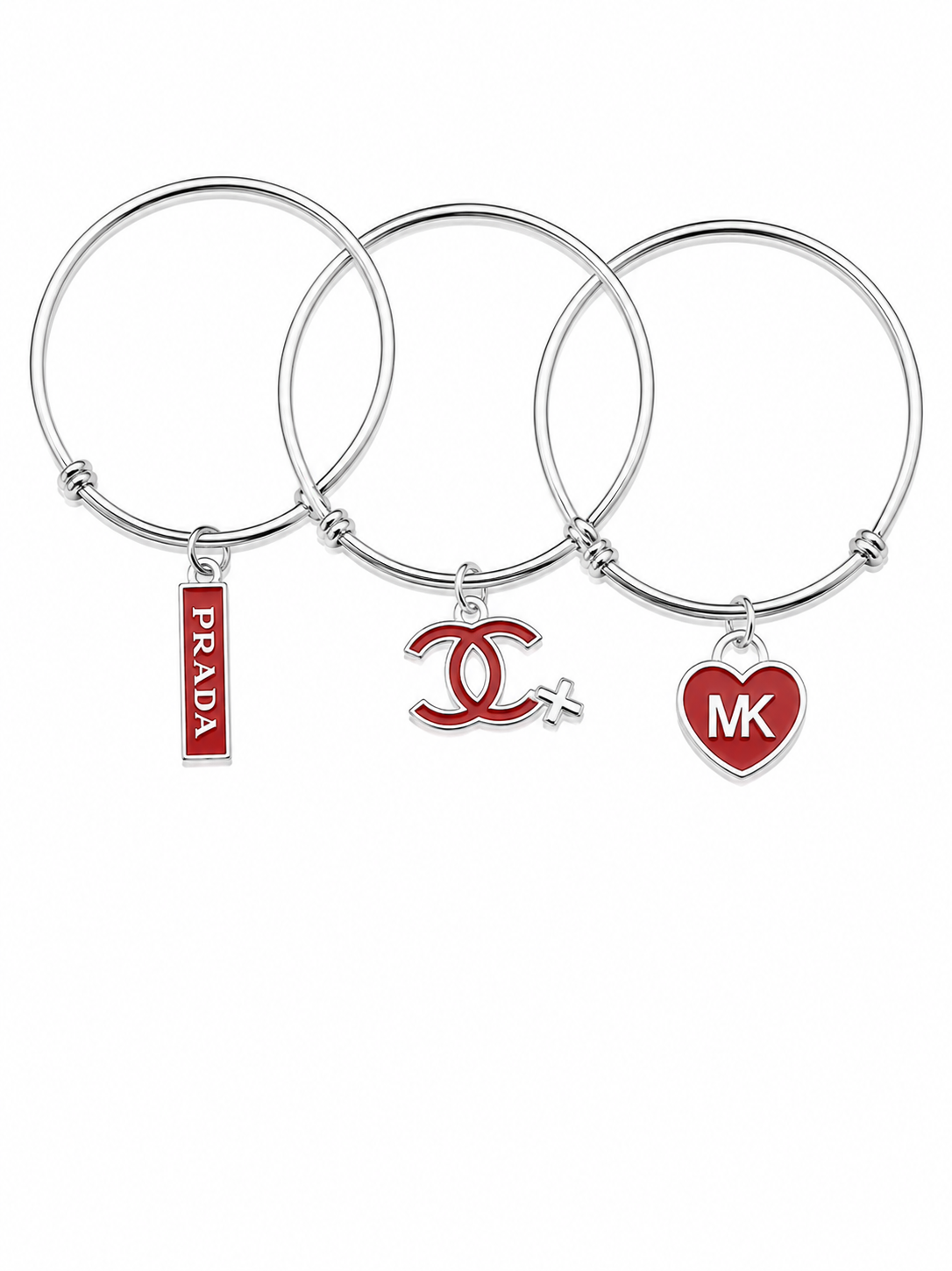 Silver Bangles with Red Charms
