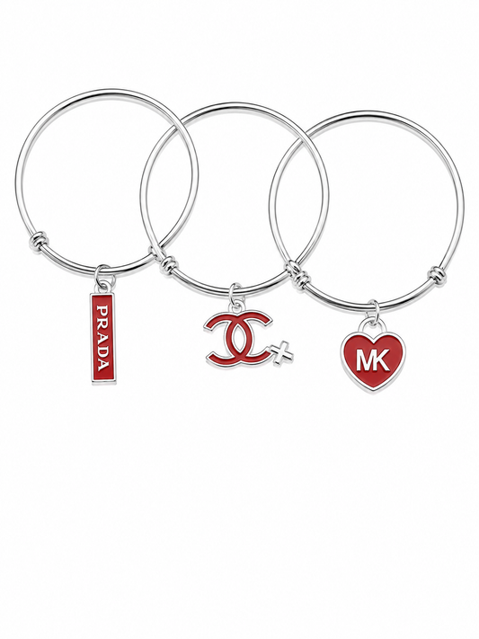 Silver Bangles with Red Charms