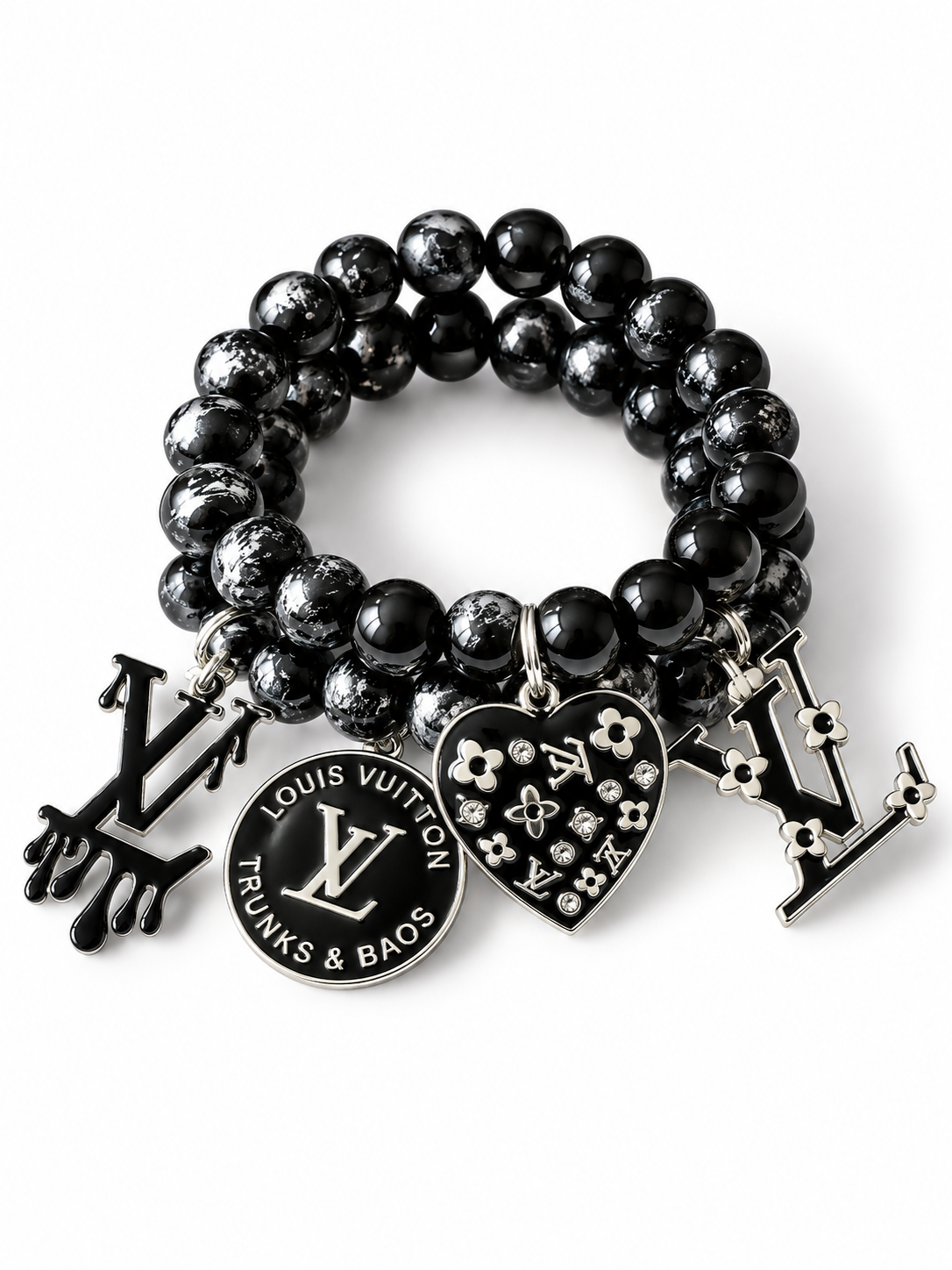 Black Beaded Bracelet with Charms#40