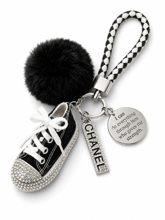 Luxury Keychain with Charms and Pom-Pom