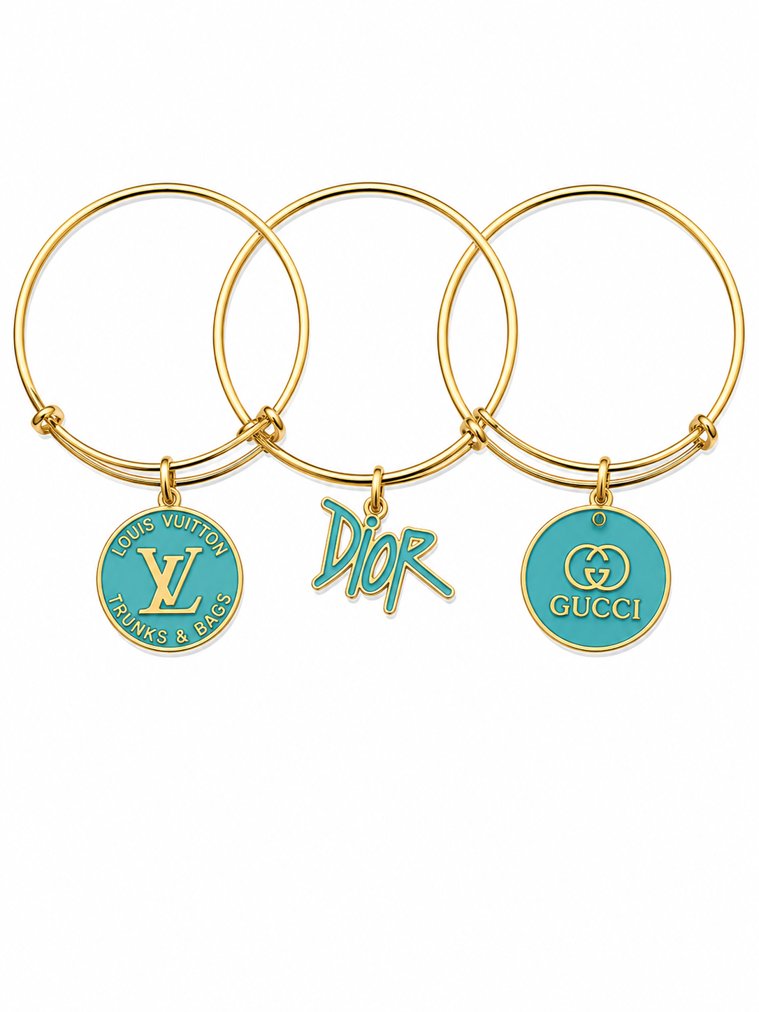 Gold Bangles with Aqua Charms