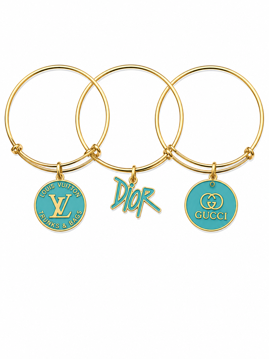 Gold Bangles with Aqua Charms