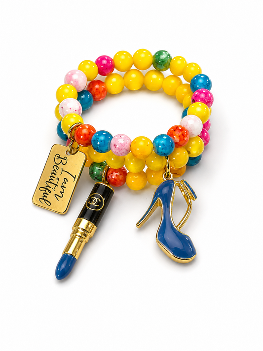Multi Color Beaded Charm Bracelet