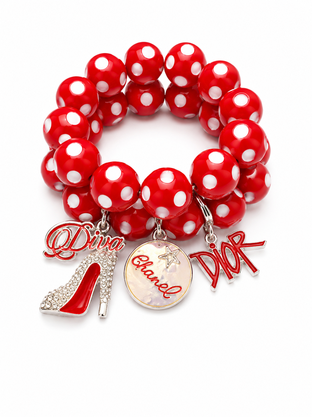 Red and white Beaded Charm Bracelet