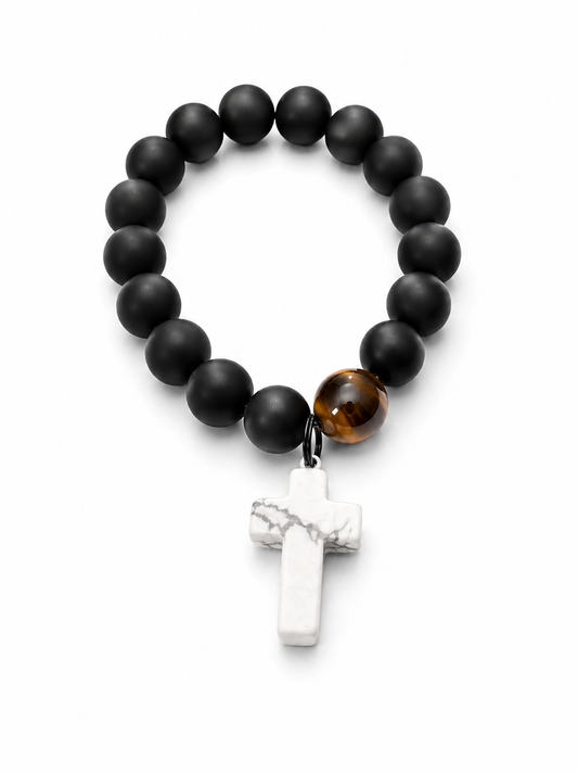 Men’s Beaded Bracelet with Cross