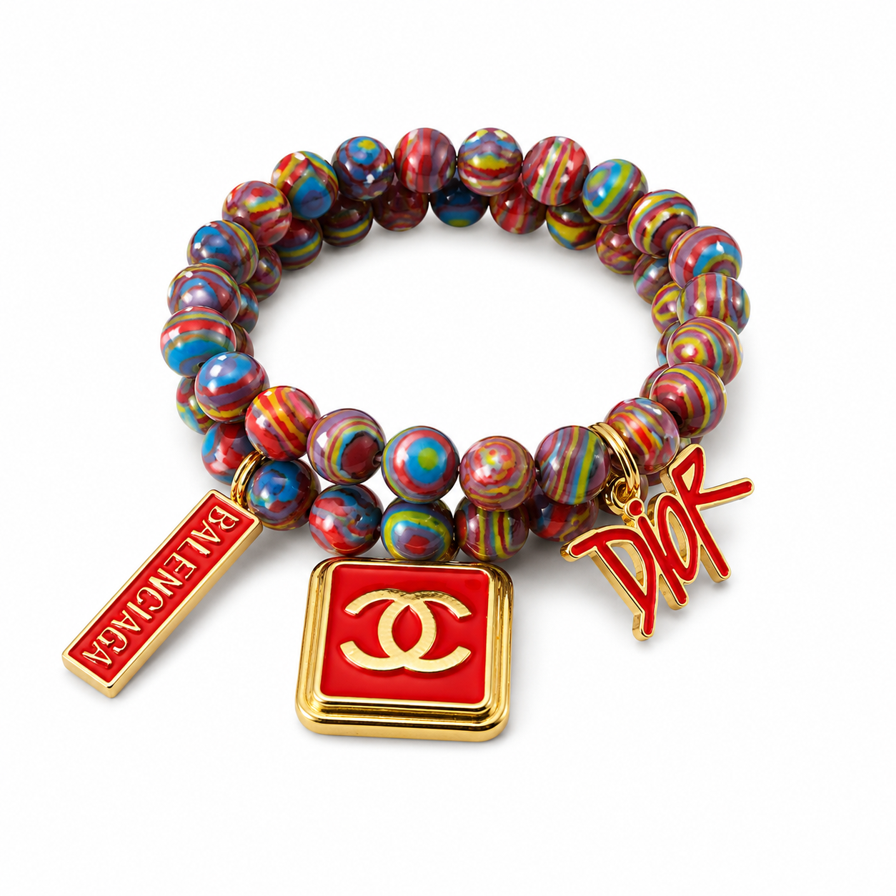Beaded Charm Bracelet with Red Charms