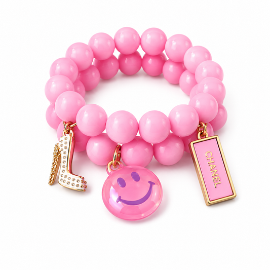 Kids Pink Beaded Charm Bracelet