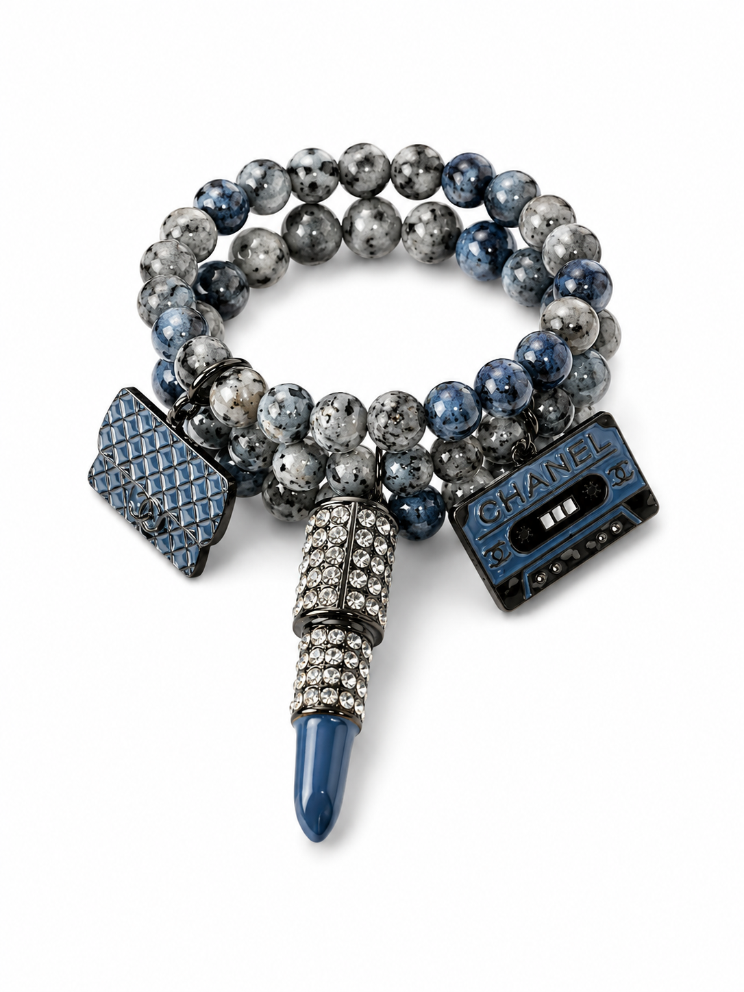 Gun Metal Beaded Charm Bracelet