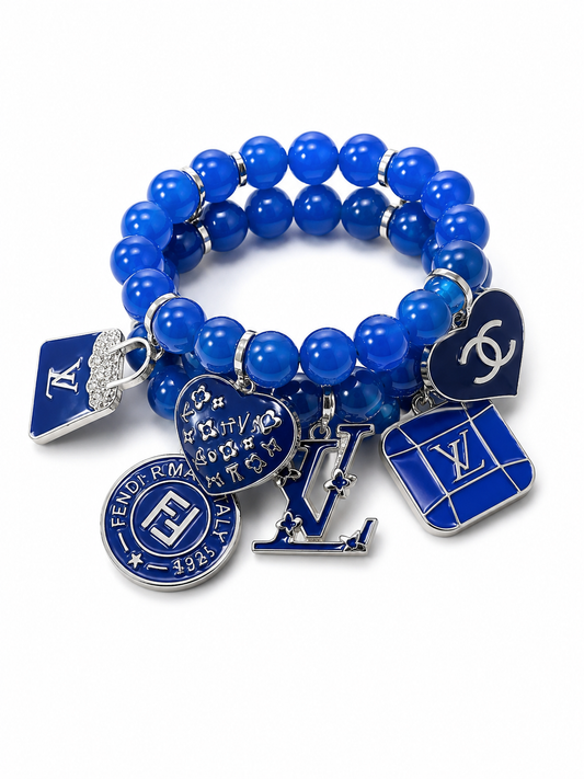 Blue Beaded Charm Bracelet