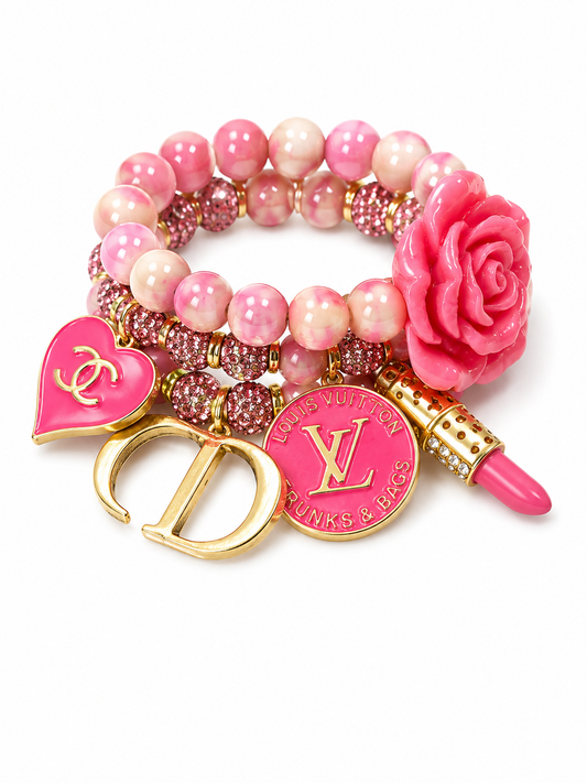 Pink Beaded Charm Bracelet