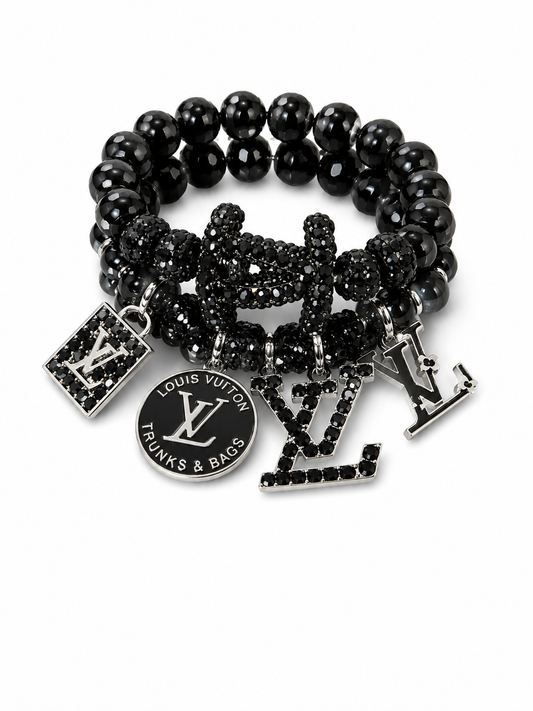 Black Beaded Charm Bracelet